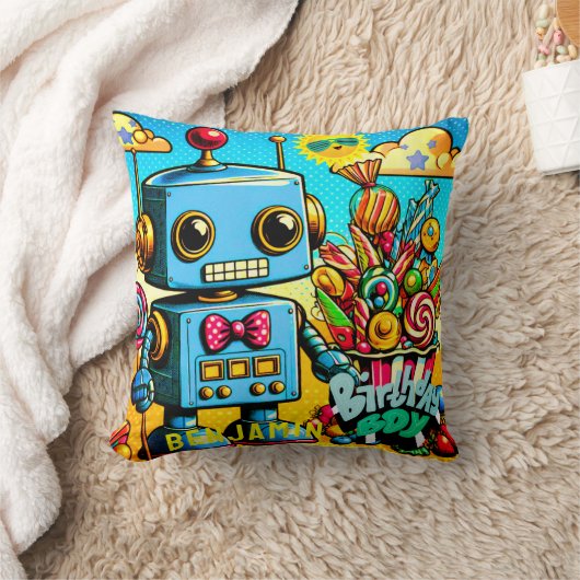 Aanpasbare Retro Robot Verjaardagsjongen Kussen (Deken)
