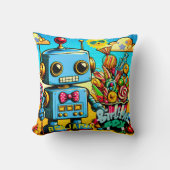 Aanpasbare Retro Robot Verjaardagsjongen Kussen (Voorkant)