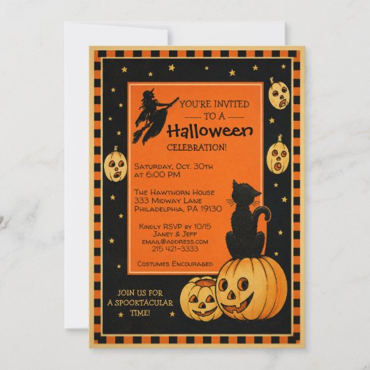 Aanpasbare Retro Stijl Halloween Uitnodiging (Voorkant)