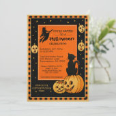 Aanpasbare Retro Stijl Halloween Uitnodiging (Staand voorkant)