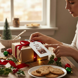 Aanpasbare rode kerstcadeau-fototemplate cadeaulabel