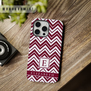 Aanpasbare Rode Maroon Donker Roze Witte Chevron iPhone 15 Pro Max Case