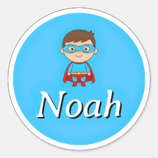 Aanpasbare Ronde Kindernaam Sticker – Superheld