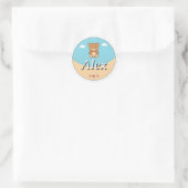 Aanpasbare Ronde Kindernaamsticker – Teddydbeer Sticker (Tas)