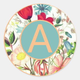 AANPASBARE RONDE STICKERS BLOEMEN EN INITIËL