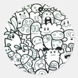 AANPASBARE RONDE STICKERS MET GELUKKIGE MONSTERS