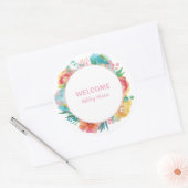 Aanpasbare Roze Aquarel Bloemenkinderfeestje C Ronde Sticker (Envelop)