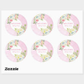 Aanpasbare Roze Aquarel Bloemenkinderfeestje Ronde Sticker (Vel)