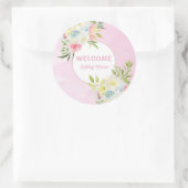Aanpasbare Roze Aquarel Bloemenkinderfeestje Ronde Sticker (Tas)