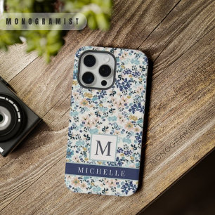 Aanpasbare Roze Blauwe Bloemen Witte Bloemmotief iPhone 15 Pro Max Case
