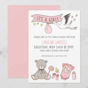 Aanpasbare Roze Het is een Meisje Baby Shower Kaart