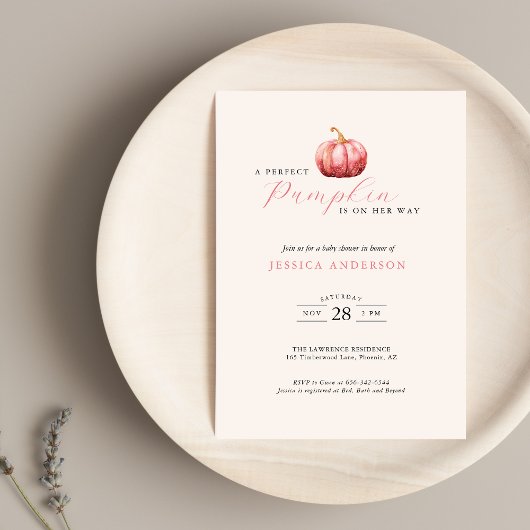 Aanpasbare Roze Pompoen Baby Shower Uitnodiging