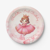 Aanpasbare roze prinses papieren bordje (Voorkant)