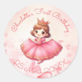 Aanpasbare roze prinses ronde sticker (Voorkant)