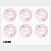 Aanpasbare Roze Waterverf Bloemen Welkom Baby Ronde Sticker (Vel)