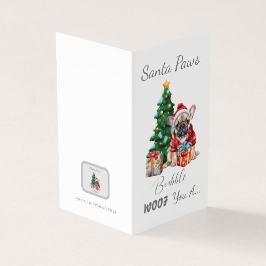 Aanpasbare Santa Paws Frenchie Kerstkaart Kaart (Buitenkant)