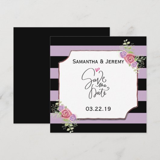 Aanpasbare Save the Date Strepen met Bloemen (Voorkant / Achterkant)