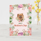 Aanpasbare Schattige Pomeranian Moederdag Kaart (Gele Bloem)