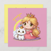 Aanpasbare Schattige prinses met Witte Kat Kaart (Voorkant / Achterkant)