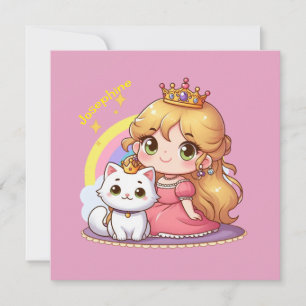 Aanpasbare Schattige prinses met Witte Kat Kaart