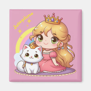 Aanpasbare Schattige prinses met Witte Kat Magneet