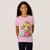 Aanpasbare Schattige prinses met Witte Kat T-shirt (Voorkant volledig)