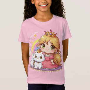 Aanpasbare Schattige prinses met Witte Kat T-shirt