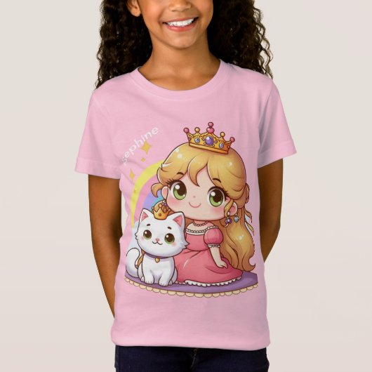 Aanpasbare Schattige prinses met Witte Kat T-shirt (Voorkant)