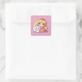 Aanpasbare Schattige prinses met Witte Kat Vierkante Sticker (Tas)