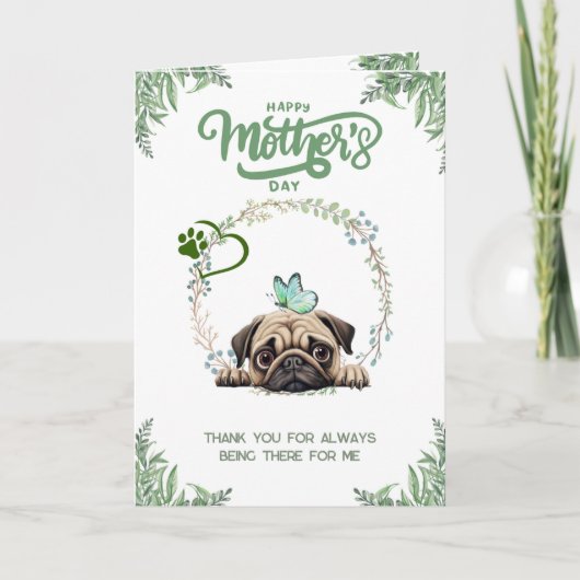 Aanpasbare Schattige Pug Moederdag Kaart (Voorkant)
