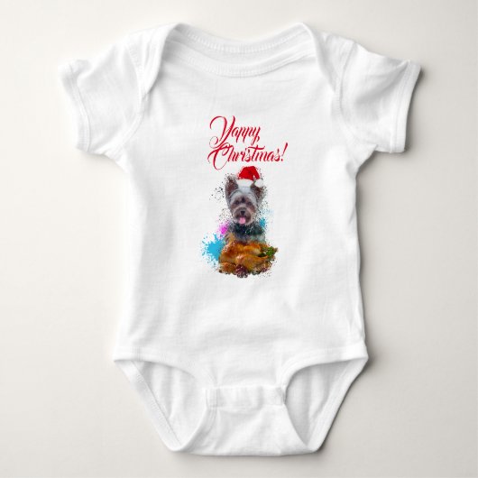Aanpasbare Schattige Yorkie Hond Yappy Kerstmis Romper (Voorkant)