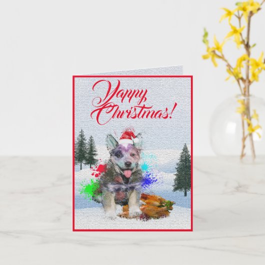 Aanpasbare Schattigee Blue Heeler Dog Yappy Xmas K Kaart (Gele Bloem)