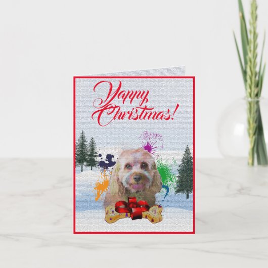 Aanpasbare Schattigee Cavapoo Dog Yappy Xmas Kaart (Voorkant)