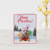 Aanpasbare Schattigee Cavapoo Dog Yappy Xmas Kaart (Gele Bloem)