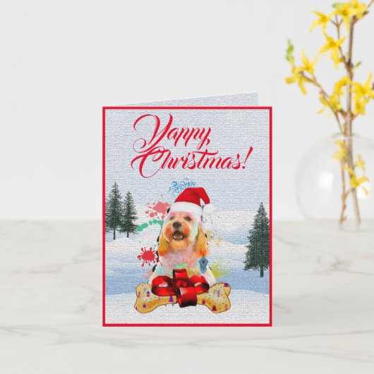Aanpasbare Schattigee Cockapoo Dog Yappy Xmas Kaar Kaart (Gele Bloem)