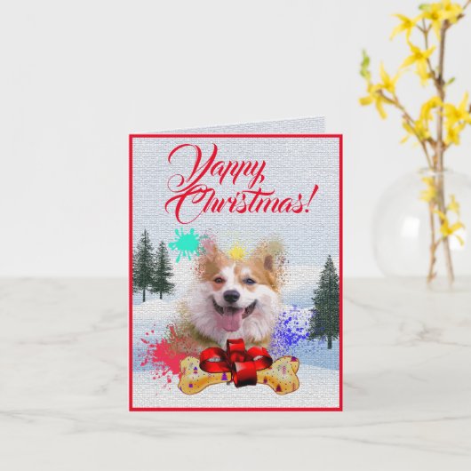 Aanpasbare Schattigee Corgi Dog Yappy Xmas Kaart (Gele Bloem)