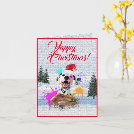 Aanpasbare Schattigee Dalmatische Hond Yappy Xmas  Kaart (Gele Bloem)