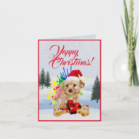 Aanpasbare Schattigee Morkie Dog Christmas Kaart (Voorkant)