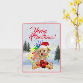 Aanpasbare Schattigee Morkie Dog Christmas Kaart (Gele Bloem)