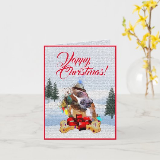 Aanpasbare Schattigee Pittie Dog Yappy Christmas K Kaart (Gele Bloem)