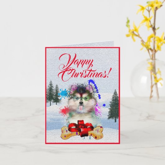 Aanpasbare Schattigee Pomsky Dog Yappy Christmas K Kaart (Gele Bloem)