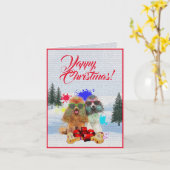 Aanpasbare Schattigee Poodle Dog Christmas Kaart (Gele Bloem)