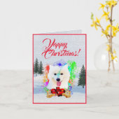 Aanpasbare Schattigee Samoyed Dog Yapy Christmas K Kaart (Gele Bloem)