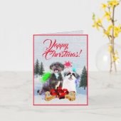 Aanpasbare Schattigee Shih Tzu Dog Christmas Kaart (Gele Bloem)