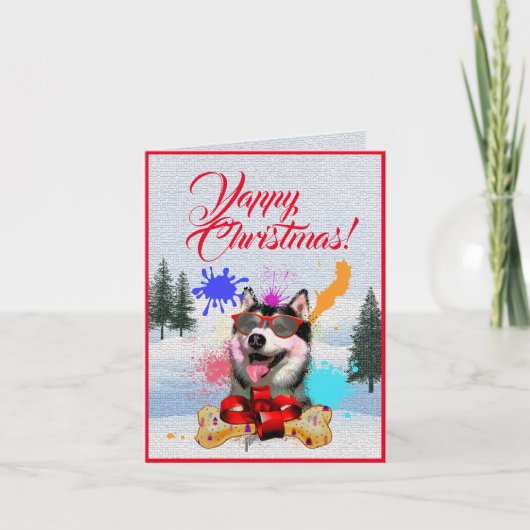 Aanpasbare Schattigee Siberische Husky Christmas K Kaart (Voorkant)