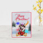 Aanpasbare Schattigee Siberische Husky Christmas K Kaart (Gele Bloem)