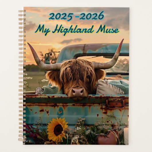 Aanpasbare Schotse Hoogland Koe Kalendar Planner (Voorkant)