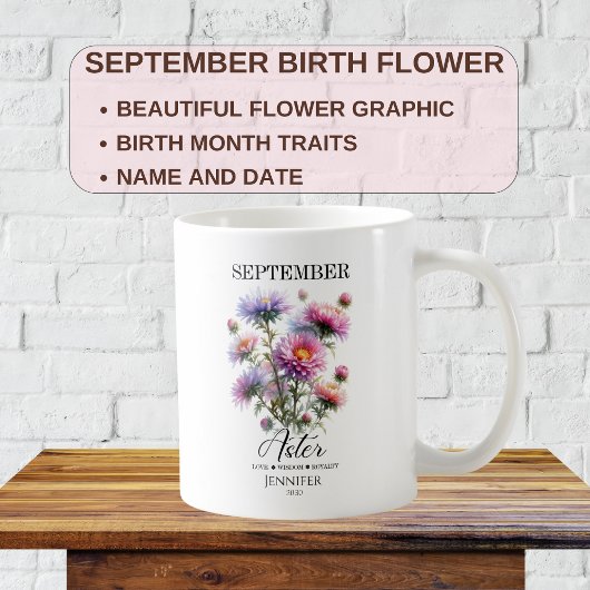 Aanpasbare September Verjaardagsaster Bloem Koffiemok