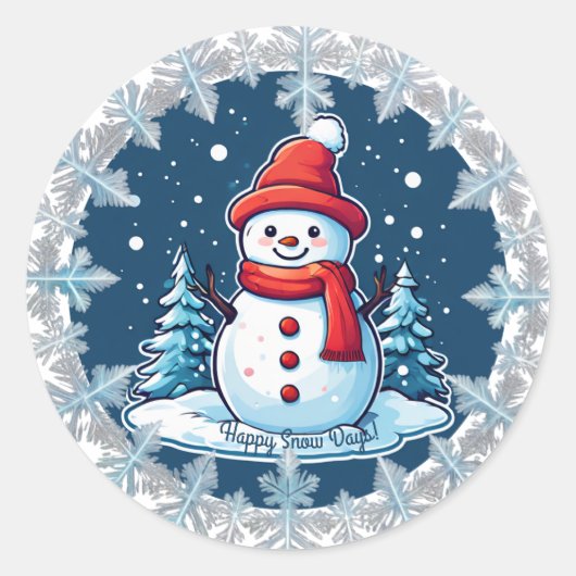 Aanpasbare Sneeuwman "Happy Snow Days" Sticker (Voorkant)