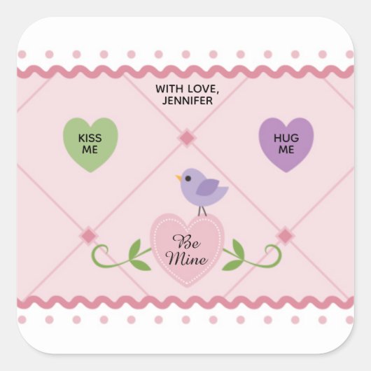 Aanpasbare Snoephartjes Valentijn Vierkante Sticker (Voorkant)